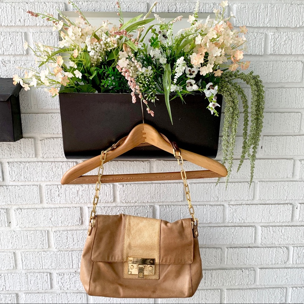 Tory Burch Tan Patterned Gold Chain Shoulder Bag
